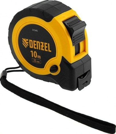 Рулетка DENZEL 10мх25мм, двухкомп. корпус, кнопка-пауза [31545]