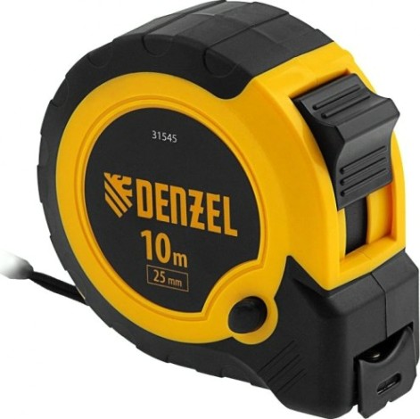 Рулетка DENZEL 10мх25мм, двухкомп. корпус, кнопка-пауза [31545]