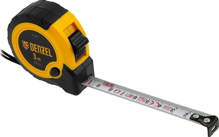 Рулетка DENZEL 3мх13мм, двухкомп. корпус, кнопка-пауза [31540]