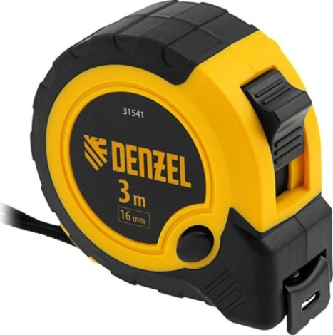 Рулетка DENZEL 3мх16мм, двухкомп. корпус, кнопка-пауза [31541]