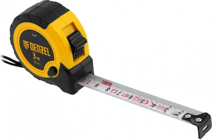 Рулетка DENZEL 3мх16мм, двухкомп. корпус, кнопка-пауза [31541]