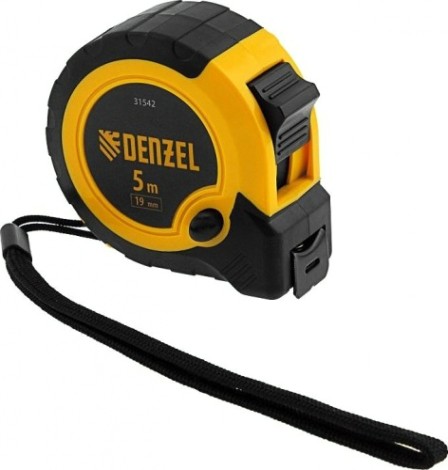 Рулетка DENZEL 5мх19мм, двухкомп. корпус, кнопка-пауза [31542]