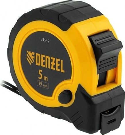 Рулетка DENZEL 5мх19мм, двухкомп. корпус, кнопка-пауза [31542]