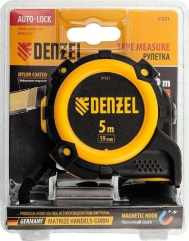 Рулетка DENZEL 5мх19мм, магнит. зацеп, двухстор. разметка [31521]