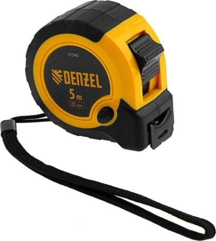 Рулетка DENZEL 5мх25мм, двухкомп. корпус, кнопка-пауза [31543]