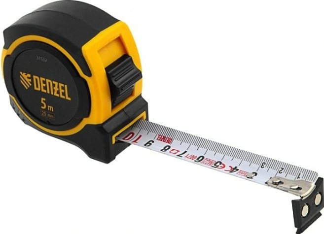 Рулетка DENZEL 5мх25мм, двухкомп. корпус, магнитный обрез. зацеп [31532]