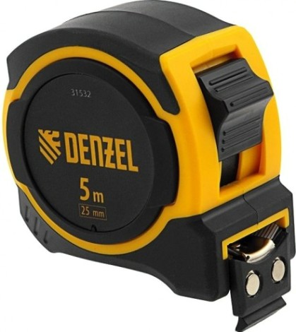 Рулетка DENZEL 5мх25мм, двухкомп. корпус, магнитный обрез. зацеп [31532]