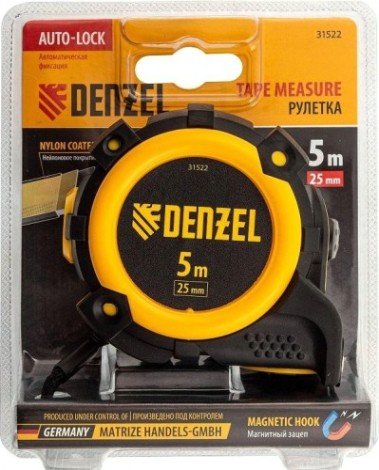Рулетка DENZEL 5мх25мм, магнит. зацеп, двухстор. разметка [31522]