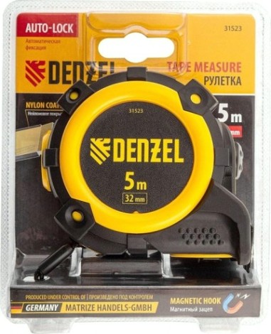 Рулетка DENZEL 5мх32мм, магнит. зацеп, двухстор. разметка [31523]