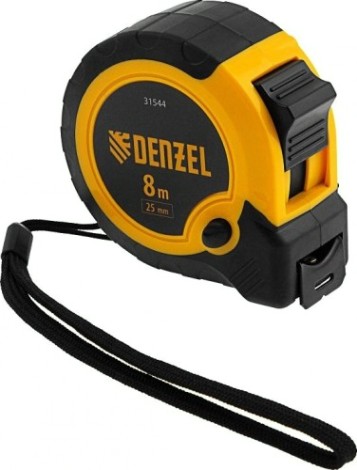 Рулетка DENZEL 8мх25мм, двухкомп. корпус, кнопка-пауза [31544]