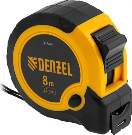 Рулетка DENZEL 8мх25мм, двухкомп. корпус, кнопка-пауза [31544]