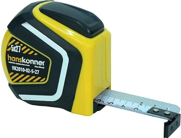 Рулетка HANSKONNER HK2010-02-5-27 автостоп, противоударный обрезин.корпус, магнит
