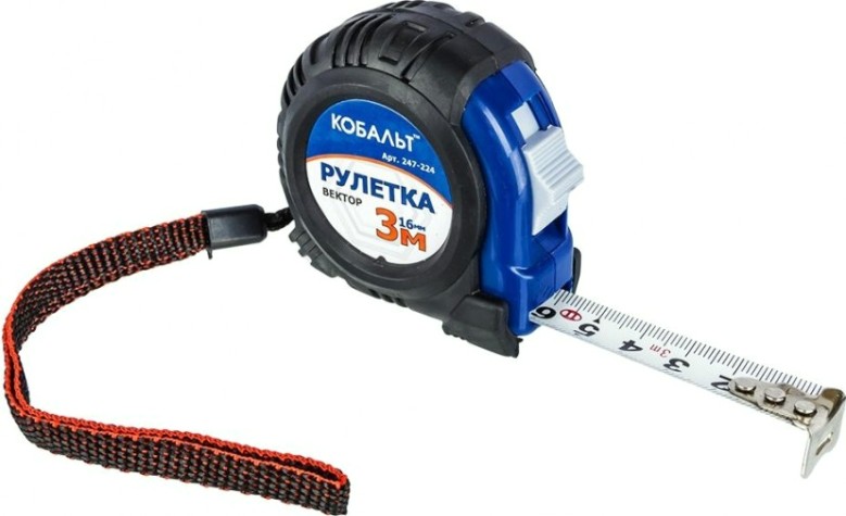 Рулетка Кобальт 247-224 вектор 3мx16мм обрезиненный корпус