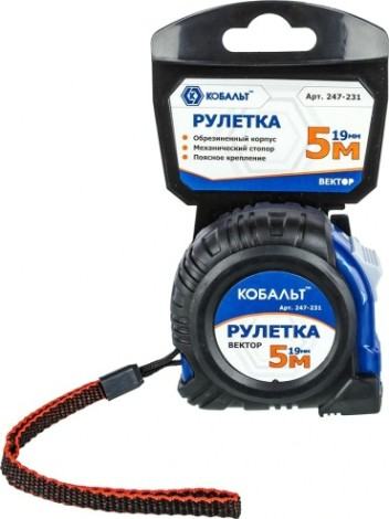 Рулетка Кобальт 247-231 вектор 5мx19мм обрезиненный корпус Рулетка Кобальт 247-231 вектор 5мx19мм обрезиненный корпус