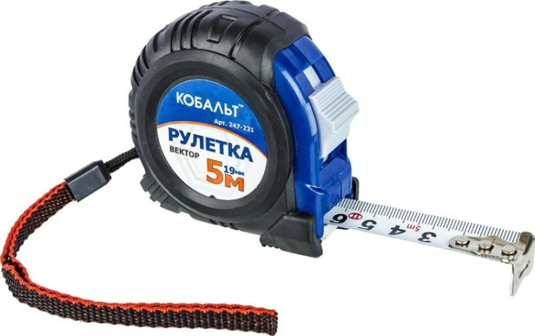 Рулетка Кобальт 247-231 вектор 5мx19мм обрезиненный корпус