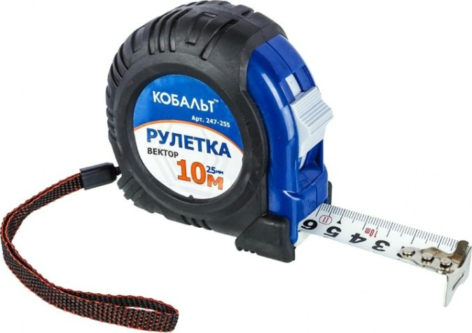Рулетка Кобальт 247-255 вектор 10мx25мм обрезиненный корпус