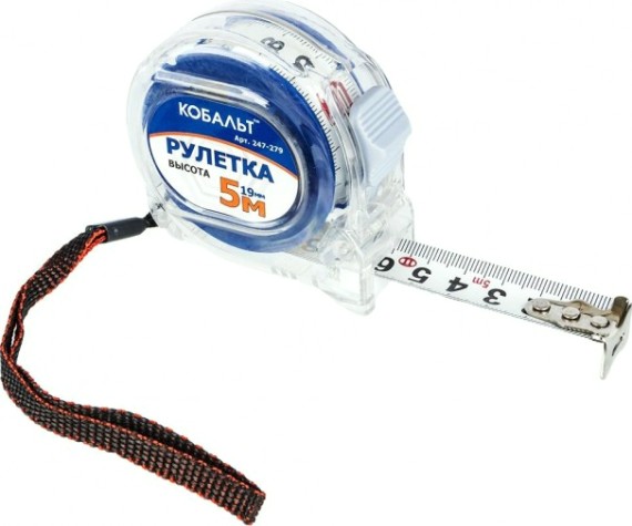 Рулетка Кобальт 247-279 высота 5мx19мм прозрачный корпус Рулетка Кобальт 247-279 высота 5мx19мм прозрачный корпус