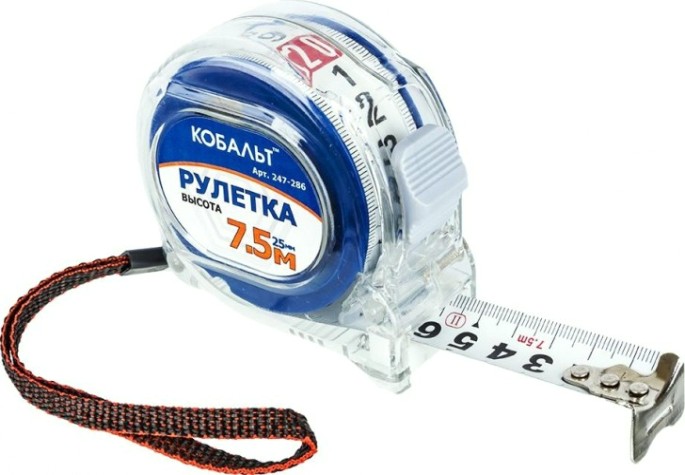 Рулетка Кобальт 247-286 высота 7,5мx25мм прозрачный корпус