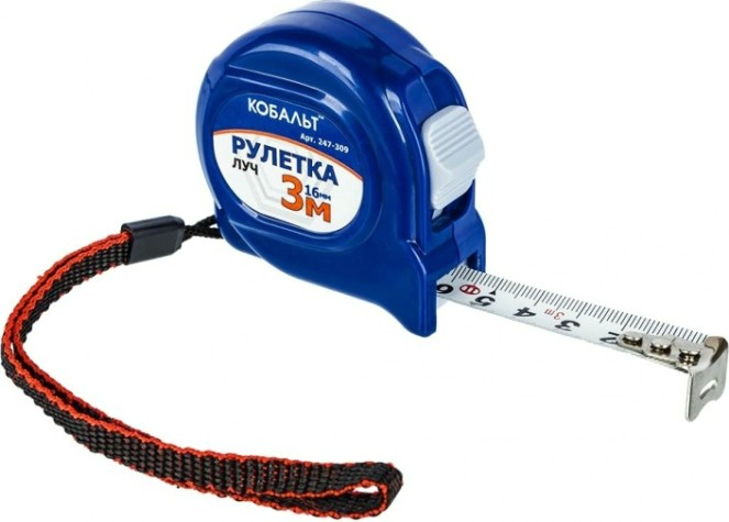 Рулетка Кобальт 247-309 луч 3мx16мм, корпус из abs пластика Рулетка Кобальт 247-309 луч 3мx16мм, корпус из abs пластика