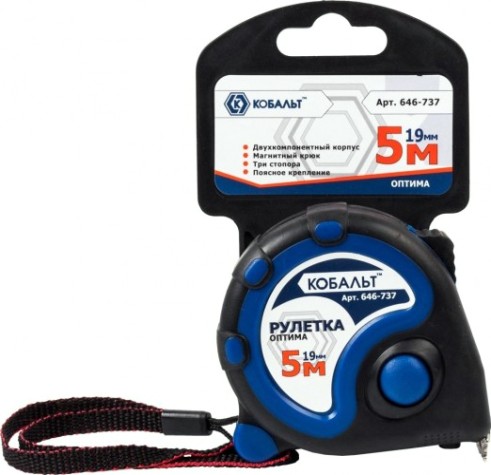 Рулетка Кобальт 646-737 оптима 5мx19мм двухкомпонентный корпус Рулетка Кобальт 646-737 оптима 5мx19мм двухкомпонентный корпус