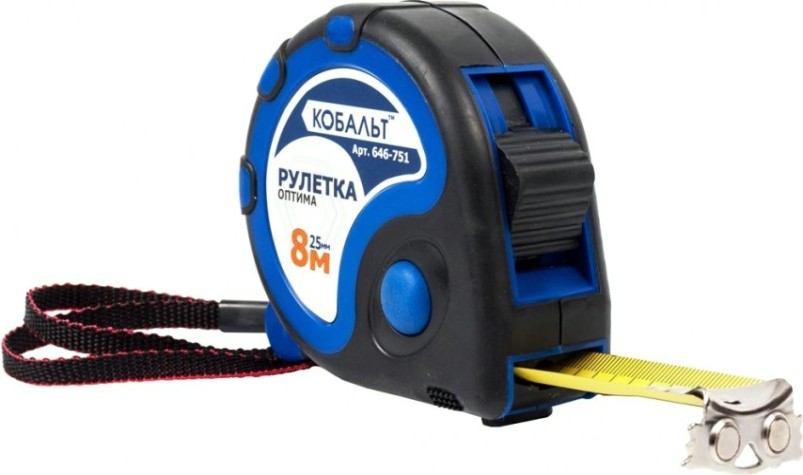 Рулетка Кобальт 646-751 оптима 8мx25мм двухкомпонентный корпус Рулетка Кобальт 646-751 оптима 8мx25мм двухкомпонентный корпус