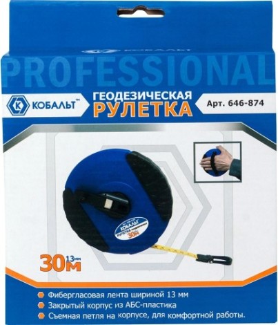 Рулетка Кобальт 646-874 геодезическая 30мx13мм закрытый корпус фибергласов