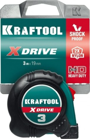 Рулетка KRAFTOOL X-Drive 3м/19мм с ударостойким обрезиненным корпусом [34122-03-19_z02]
