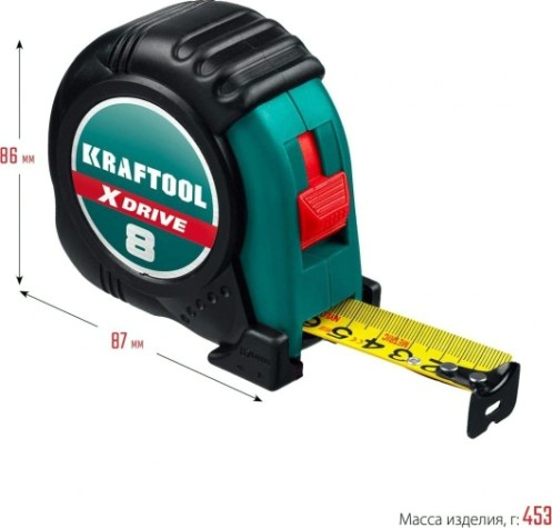 Рулетка KRAFTOOL X-Drive 5м/19мм с ударостойким обрезиненным корпусом [34122-05-19_z02]