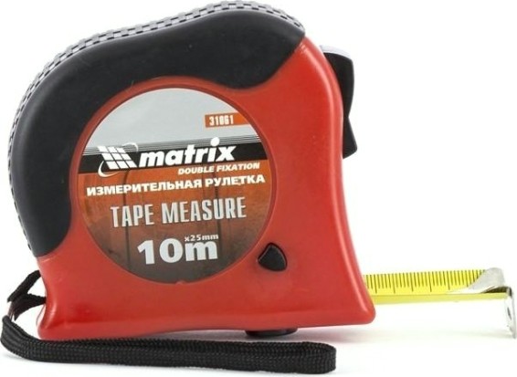Рулетка MATRIX 10 мх25 мм double fixation, обрезиненный корпус [31061]