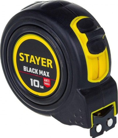 Рулетка STAYER BlackMax 10 / 25мм в ударостойком полностью обрезиненном корпу [3410-10_z02]