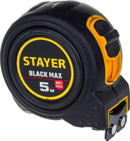 Рулетка STAYER BlackMax 5/25 / 25мм в ударостойком полностью обрезиненном корпу [3410-05-25_z02]