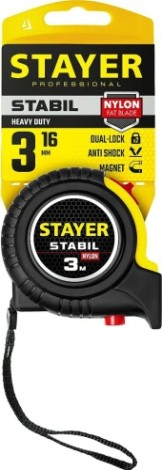 Рулетка STAYER STABIL 3м / 16мм профессиональная в ударостойком обрезине [34131-03_z02]