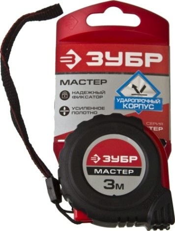 Рулетка ЗУБР МАСТЕР 3м / 16мм с ударостойким обрезиненным корпусом [34055-03-16_z03]