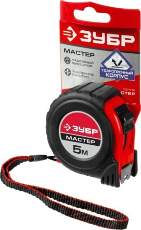 Рулетка ЗУБР МАСТЕР 5м / 19мм с ударостойким обрезиненным корпусом [34055-05-19_z03]