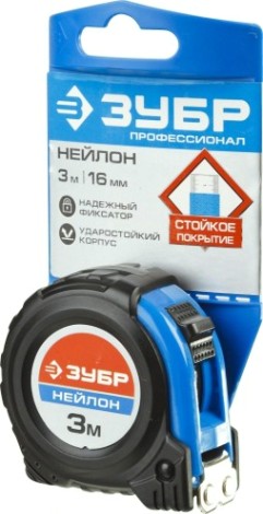 Рулетка ЗУБР ПРОФЕССИОНАЛ 3м / 16мм с ударостойким обрезиненным корпусом [34056-03-16_z02]