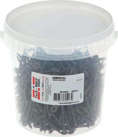 Саморез Tech-KREP 3,5 х 25 (ведро 1000 шт.) с частым шагом для гипсокартона [100089]