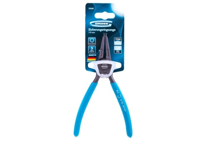 Съемник стопорных колец GROSS 18340 175 мм, для внешних (19-60 мм), прямые губки Съемник стопорных колец GROSS 18340 175 мм, для внешних (19-60 мм), прямые губки