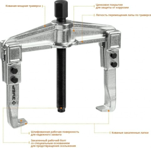 Съемник ЗУБР Профессионал раздвижной 2-захватный, 100 мм, [43310-160-100]