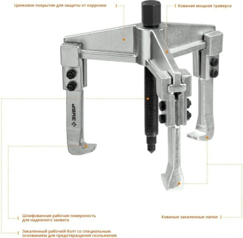 Съемник ЗУБР Профессионал раздвижной 3-захватный, 90 мм [43312-180-090]