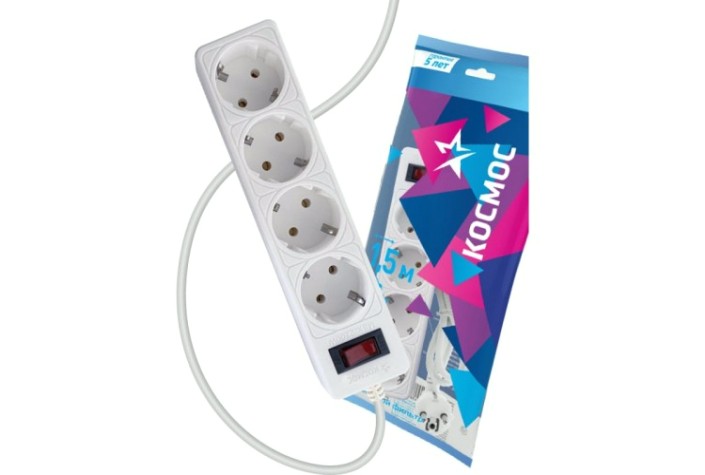 Сетевой фильтр КОСМОС FKsm1.5m-4g с заземлением 3*0,75мм², черный [FKsm1.5m-4g(W)]