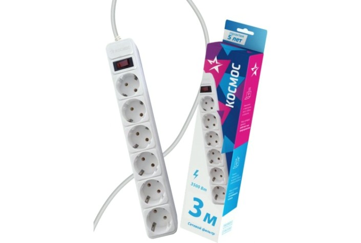 Сетевой фильтр КОСМОС FKsm3m-6g с заземлением 3*1,00 мм², белый [FKsm3m-6g(W)16A]