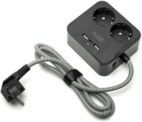 Сетевой фильтр TopON TOP-PWS2B черный, 1,5 м