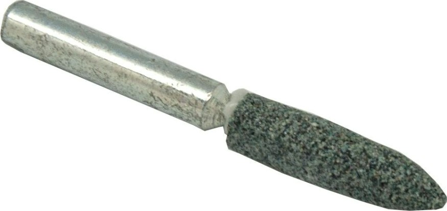 Шарошка алмазная ПРАКТИКА карбид кремния, цилиндрическая заостренная 6х27 мм, хвост 6 мм [641-329]