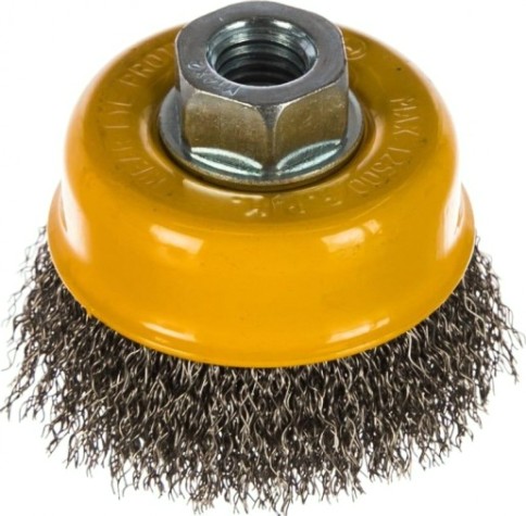 Щетка для УШМ Denzel 746 043 75 мм, м14, чашка, витая нерж. проволока 0,3 мм [746043]