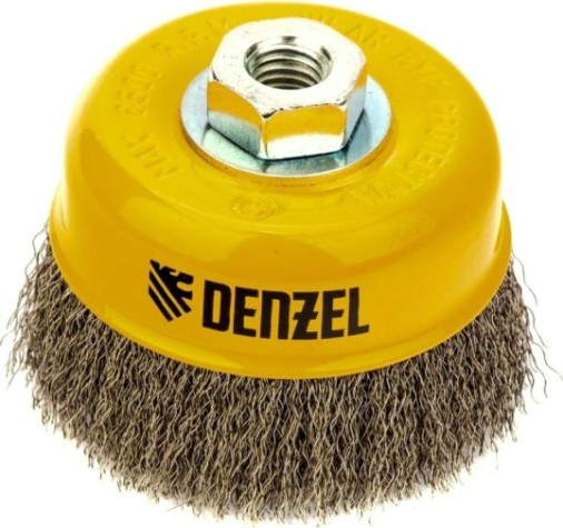Щетка для УШМ Denzel 746 053 100 мм, м14, чашка, витая нерж. проволока 0,3 мм [746053]