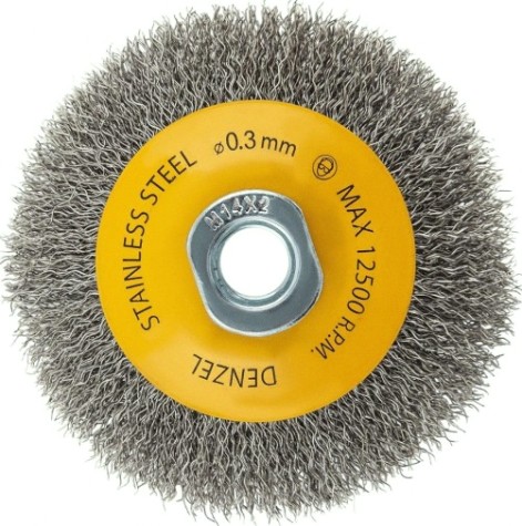 Щетка для УШМ Denzel 746 083 100 мм, м14, тарелка, витая нерж. проволока 0,3 мм [746083]