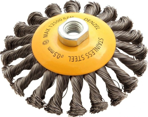 Щетка для УШМ Denzel 746 113 125 мм, м14, тарелка, крученая нерж. проволока 0,5 [746113]