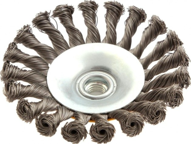 Щетка для УШМ Denzel 746 113 125 мм, м14, тарелка, крученая нерж. проволока 0,5 [746113]