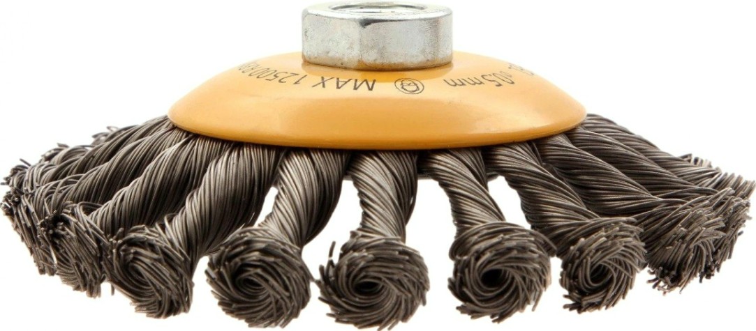 Щетка для УШМ Denzel 746 113 125 мм, м14, тарелка, крученая нерж. проволока 0,5 [746113]