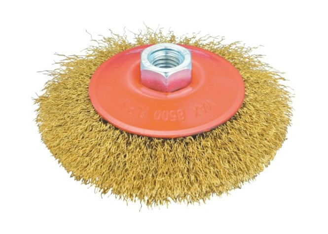 Щетка для УШМ КРАТОН коническая (латун. проволока) d100 мм М14 [1 11 02 028]